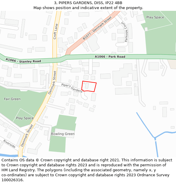 3, PIPERS GARDENS, DISS, IP22 4BB: Location map and indicative extent of plot