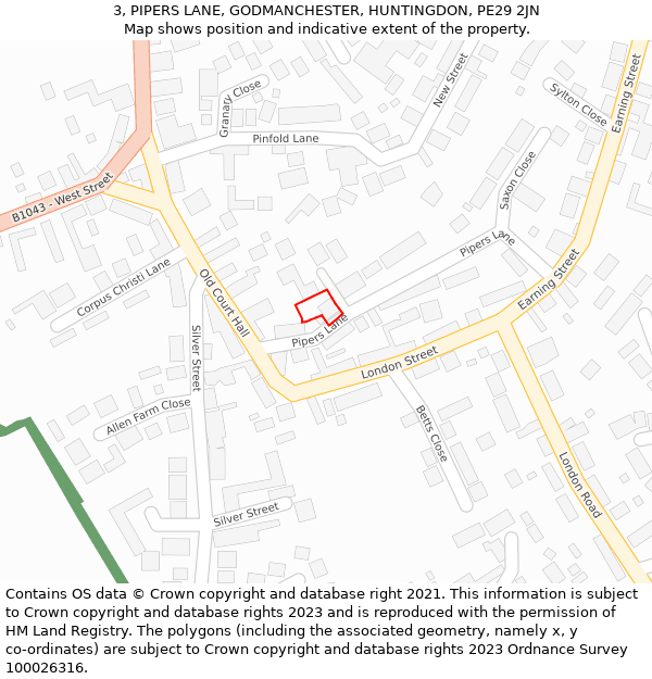 3, PIPERS LANE, GODMANCHESTER, HUNTINGDON, PE29 2JN: Location map and indicative extent of plot