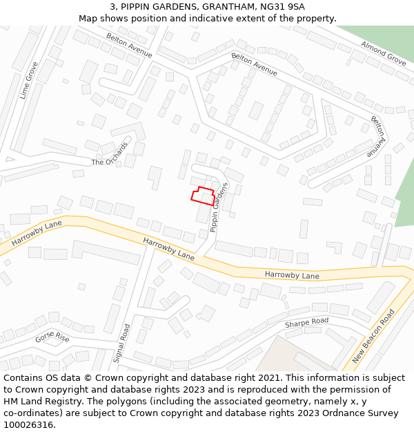 3, PIPPIN GARDENS, GRANTHAM, NG31 9SA: Location map and indicative extent of plot