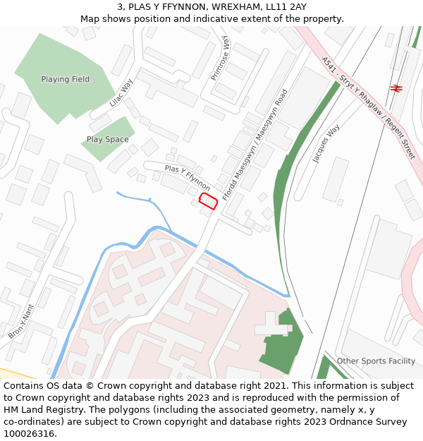 3, PLAS Y FFYNNON, WREXHAM, LL11 2AY: Location map and indicative extent of plot