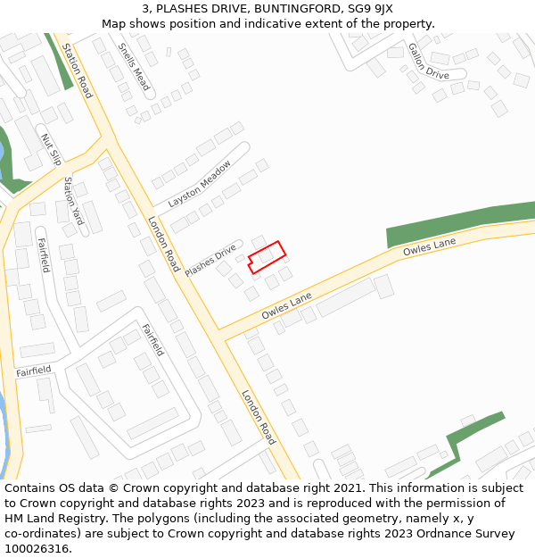 3, PLASHES DRIVE, BUNTINGFORD, SG9 9JX: Location map and indicative extent of plot