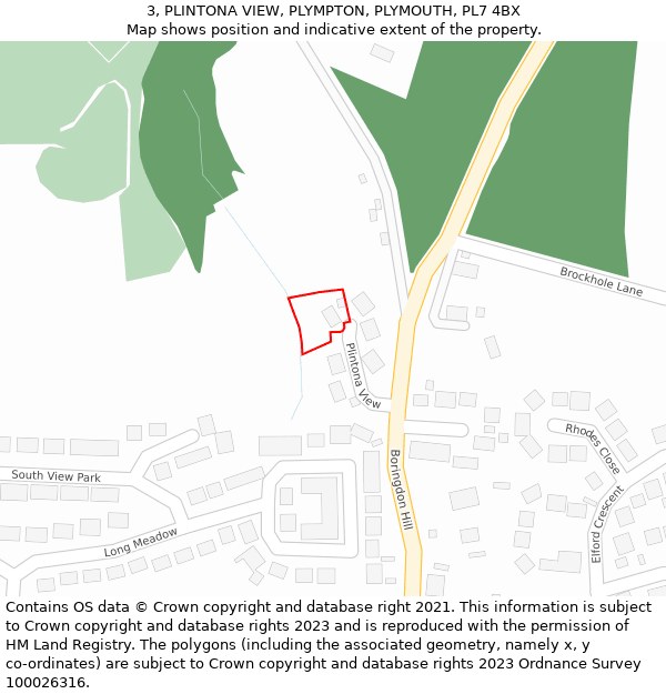 3, PLINTONA VIEW, PLYMPTON, PLYMOUTH, PL7 4BX: Location map and indicative extent of plot
