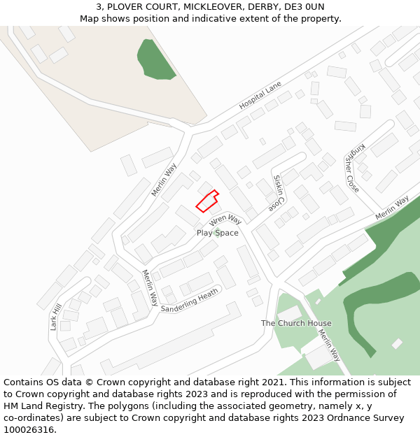 3, PLOVER COURT, MICKLEOVER, DERBY, DE3 0UN: Location map and indicative extent of plot