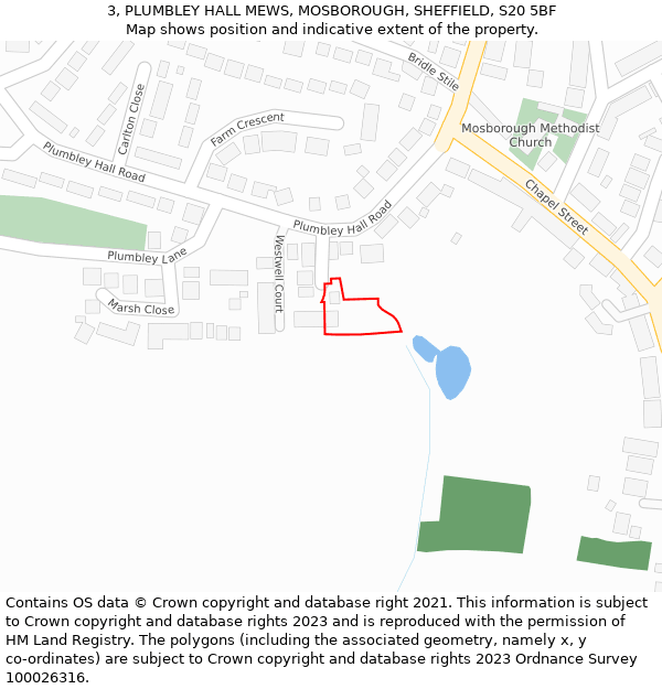 3, PLUMBLEY HALL MEWS, MOSBOROUGH, SHEFFIELD, S20 5BF: Location map and indicative extent of plot