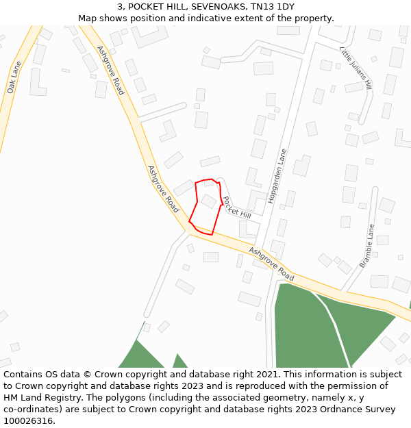 3, POCKET HILL, SEVENOAKS, TN13 1DY: Location map and indicative extent of plot