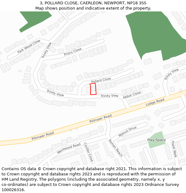 3, POLLARD CLOSE, CAERLEON, NEWPORT, NP18 3SS: Location map and indicative extent of plot