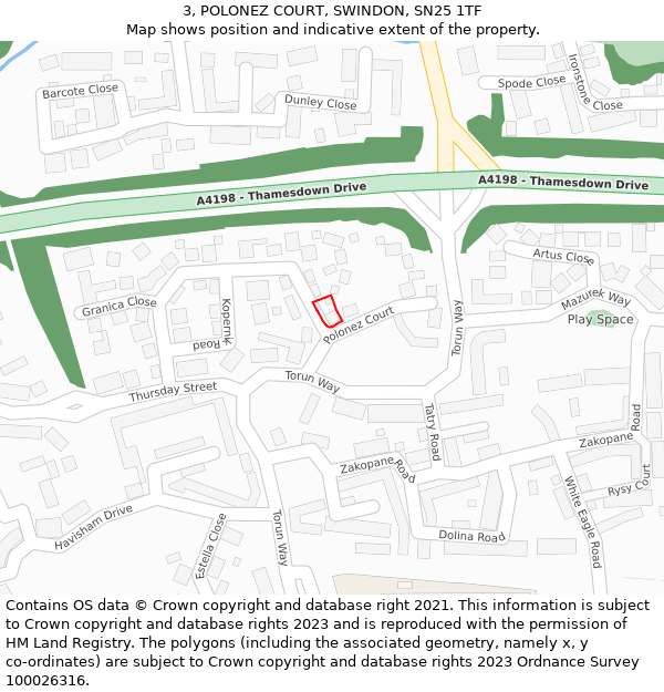 3, POLONEZ COURT, SWINDON, SN25 1TF: Location map and indicative extent of plot
