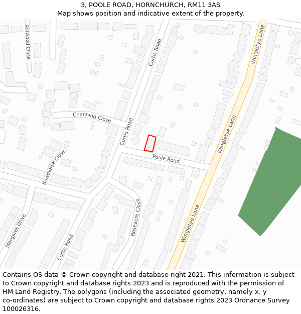 3, POOLE ROAD, HORNCHURCH, RM11 3AS: Location map and indicative extent of plot