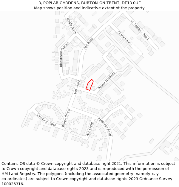 3, POPLAR GARDENS, BURTON-ON-TRENT, DE13 0UE: Location map and indicative extent of plot