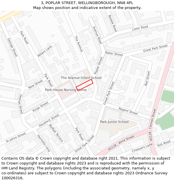 3, POPLAR STREET, WELLINGBOROUGH, NN8 4PL: Location map and indicative extent of plot