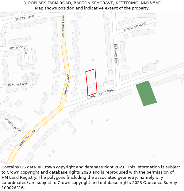 3, POPLARS FARM ROAD, BARTON SEAGRAVE, KETTERING, NN15 5AE: Location map and indicative extent of plot
