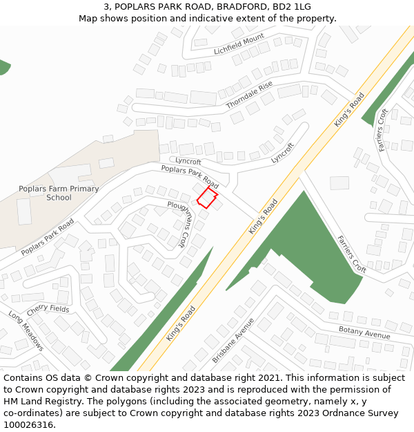 3, POPLARS PARK ROAD, BRADFORD, BD2 1LG: Location map and indicative extent of plot