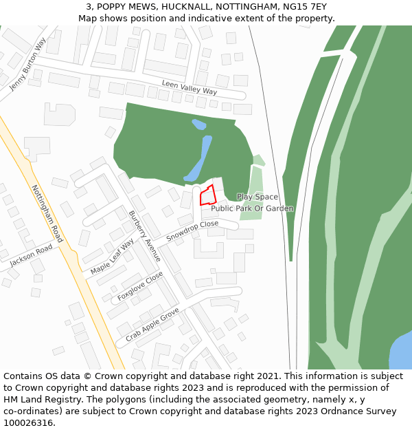 3, POPPY MEWS, HUCKNALL, NOTTINGHAM, NG15 7EY: Location map and indicative extent of plot