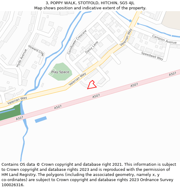 3, POPPY WALK, STOTFOLD, HITCHIN, SG5 4JL: Location map and indicative extent of plot