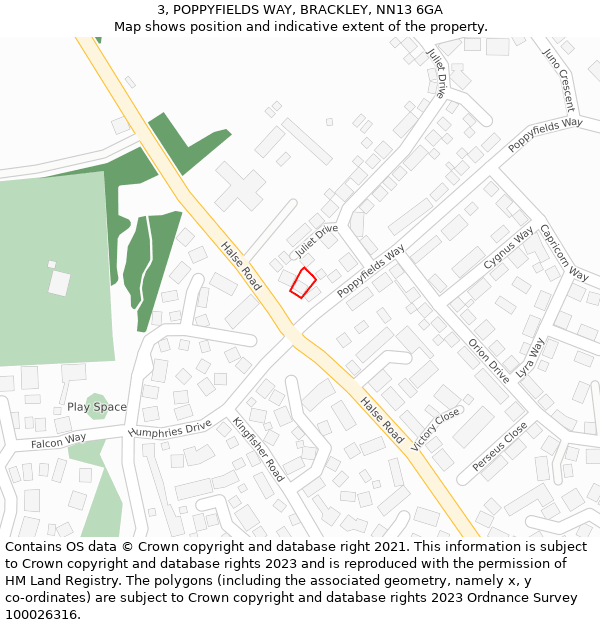 3, POPPYFIELDS WAY, BRACKLEY, NN13 6GA: Location map and indicative extent of plot