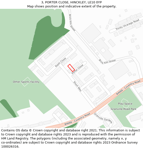 3, PORTER CLOSE, HINCKLEY, LE10 0YP: Location map and indicative extent of plot