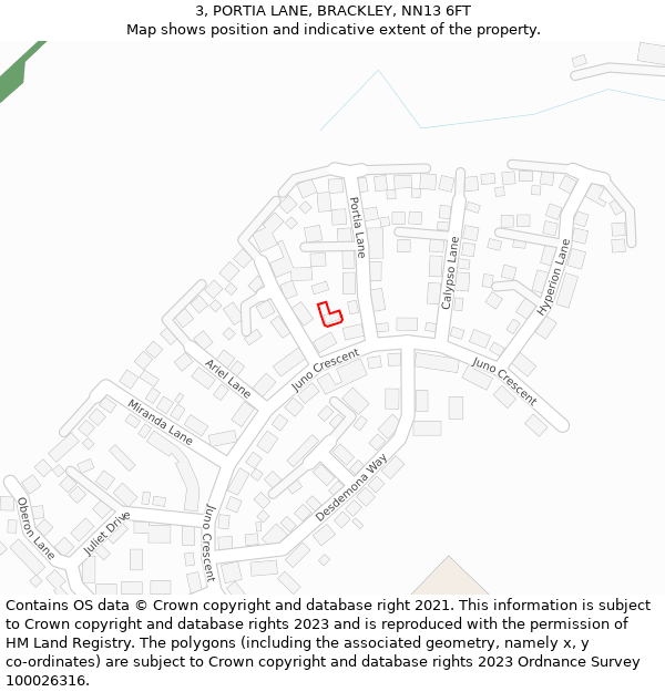3, PORTIA LANE, BRACKLEY, NN13 6FT: Location map and indicative extent of plot