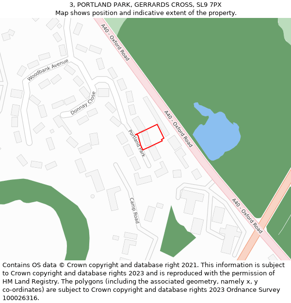 3, PORTLAND PARK, GERRARDS CROSS, SL9 7PX: Location map and indicative extent of plot