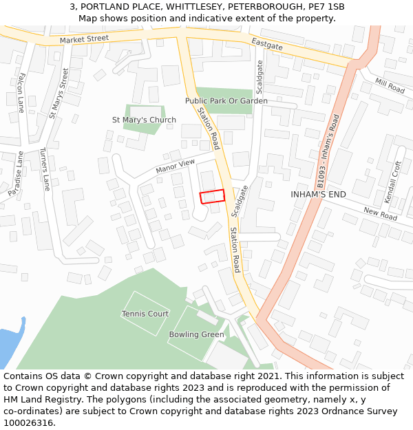 3, PORTLAND PLACE, WHITTLESEY, PETERBOROUGH, PE7 1SB: Location map and indicative extent of plot