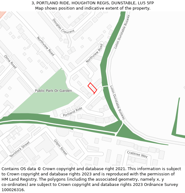 3, PORTLAND RIDE, HOUGHTON REGIS, DUNSTABLE, LU5 5FP: Location map and indicative extent of plot