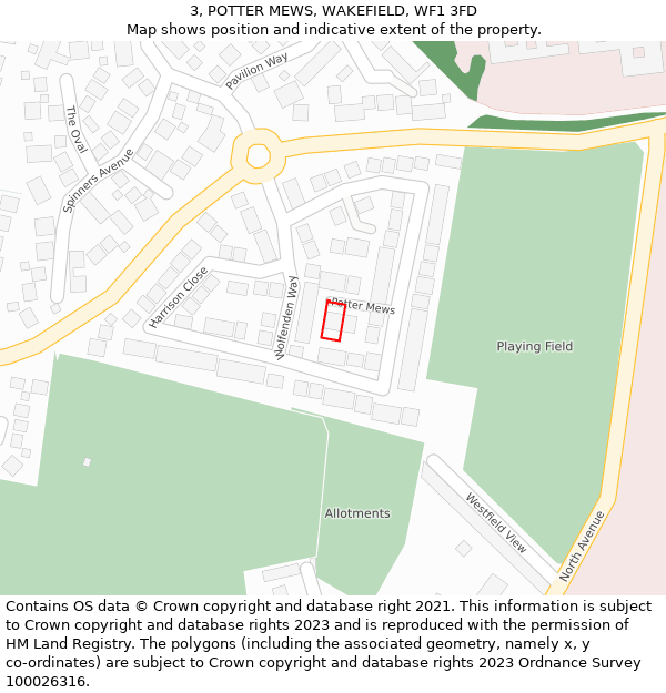 3, POTTER MEWS, WAKEFIELD, WF1 3FD: Location map and indicative extent of plot