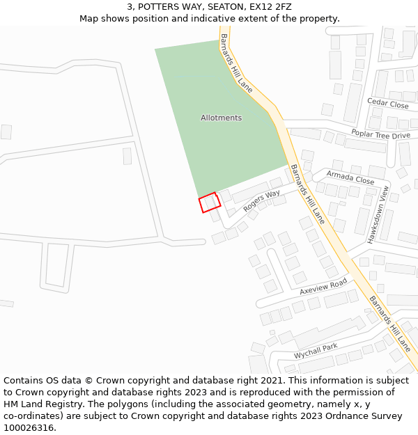 3, POTTERS WAY, SEATON, EX12 2FZ: Location map and indicative extent of plot
