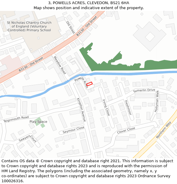 3, POWELLS ACRES, CLEVEDON, BS21 6HA: Location map and indicative extent of plot