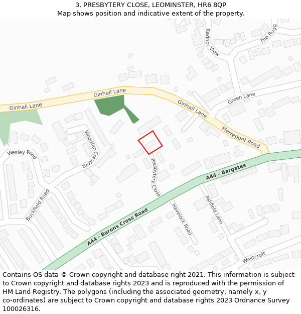 3, PRESBYTERY CLOSE, LEOMINSTER, HR6 8QP: Location map and indicative extent of plot