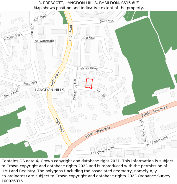 3, PRESCOTT, LANGDON HILLS, BASILDON, SS16 6LZ: Location map and indicative extent of plot