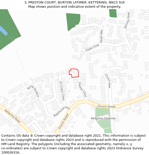 3, PRESTON COURT, BURTON LATIMER, KETTERING, NN15 5LR: Location map and indicative extent of plot