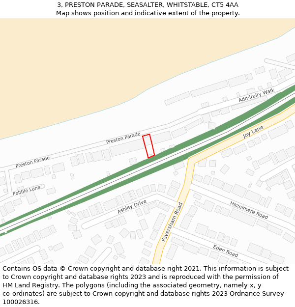 3, PRESTON PARADE, SEASALTER, WHITSTABLE, CT5 4AA: Location map and indicative extent of plot