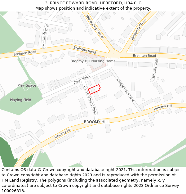 3, PRINCE EDWARD ROAD, HEREFORD, HR4 0LG: Location map and indicative extent of plot