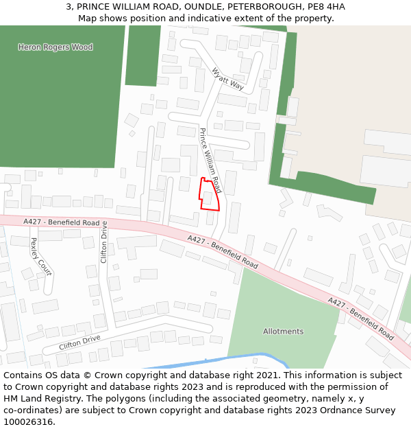 3, PRINCE WILLIAM ROAD, OUNDLE, PETERBOROUGH, PE8 4HA: Location map and indicative extent of plot