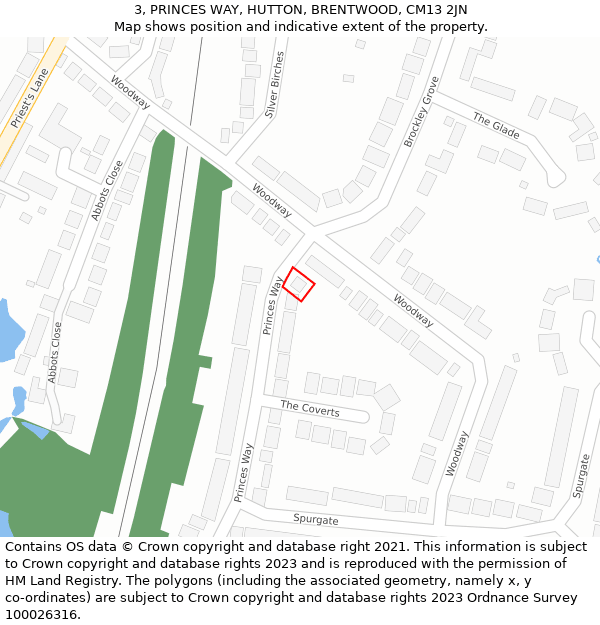 3, PRINCES WAY, HUTTON, BRENTWOOD, CM13 2JN: Location map and indicative extent of plot
