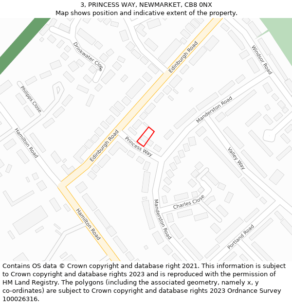 3, PRINCESS WAY, NEWMARKET, CB8 0NX: Location map and indicative extent of plot