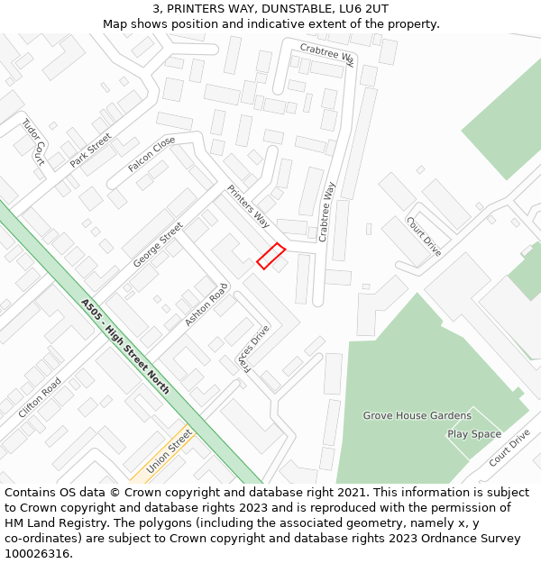 3, PRINTERS WAY, DUNSTABLE, LU6 2UT: Location map and indicative extent of plot