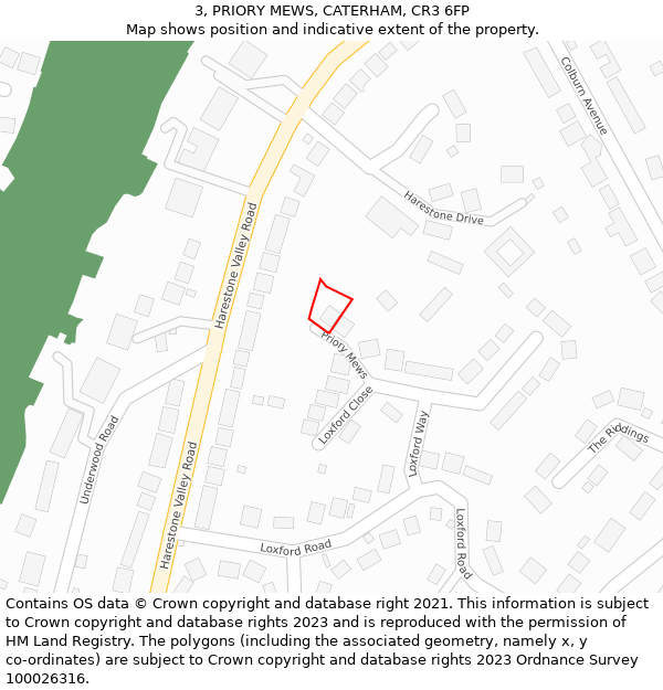 3, PRIORY MEWS, CATERHAM, CR3 6FP: Location map and indicative extent of plot