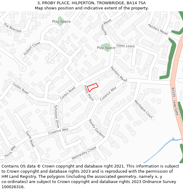 3, PROBY PLACE, HILPERTON, TROWBRIDGE, BA14 7SA: Location map and indicative extent of plot