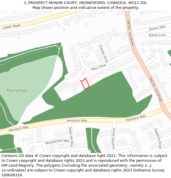 3, PROSPECT MANOR COURT, HEDNESFORD, CANNOCK, WS12 2DL: Location map and indicative extent of plot