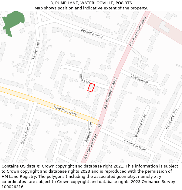 3, PUMP LANE, WATERLOOVILLE, PO8 9TS: Location map and indicative extent of plot