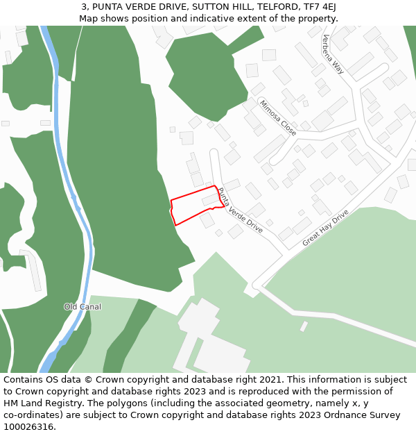 3, PUNTA VERDE DRIVE, SUTTON HILL, TELFORD, TF7 4EJ: Location map and indicative extent of plot