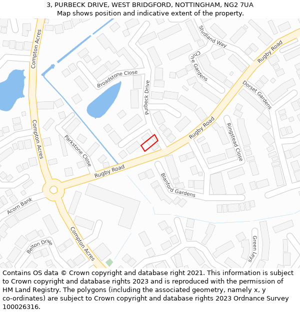 3, PURBECK DRIVE, WEST BRIDGFORD, NOTTINGHAM, NG2 7UA: Location map and indicative extent of plot