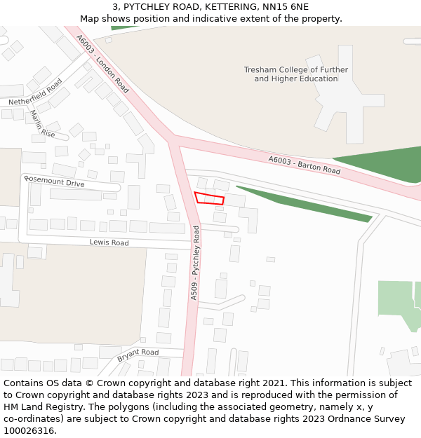 3, PYTCHLEY ROAD, KETTERING, NN15 6NE: Location map and indicative extent of plot