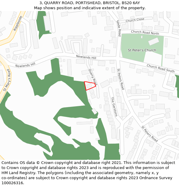 3, QUARRY ROAD, PORTISHEAD, BRISTOL, BS20 6AY: Location map and indicative extent of plot