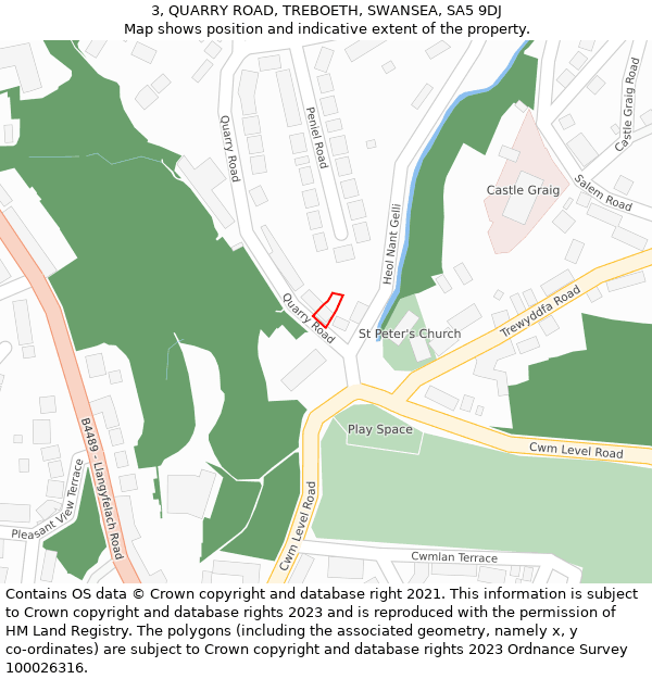 3, QUARRY ROAD, TREBOETH, SWANSEA, SA5 9DJ: Location map and indicative extent of plot