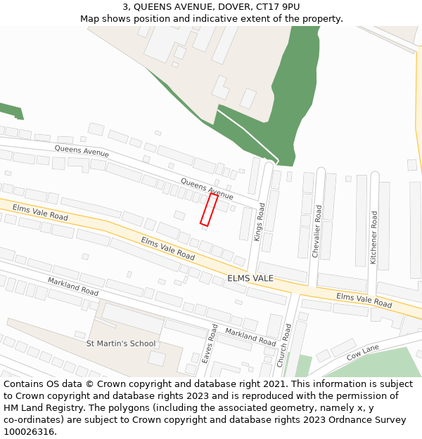 3, QUEENS AVENUE, DOVER, CT17 9PU: Location map and indicative extent of plot