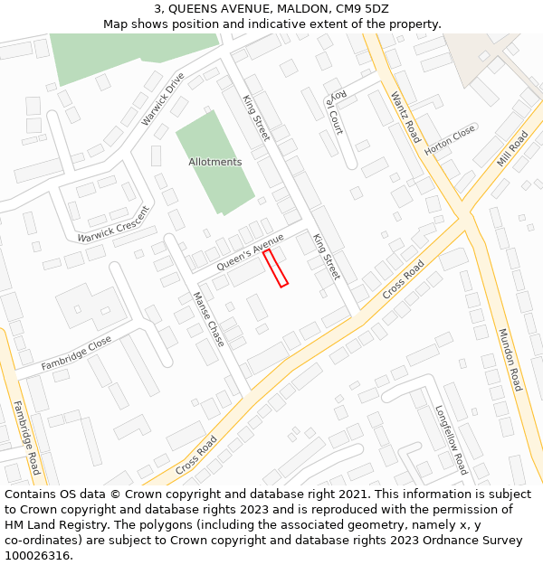 3, QUEENS AVENUE, MALDON, CM9 5DZ: Location map and indicative extent of plot