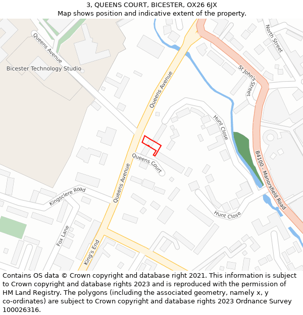 3, QUEENS COURT, BICESTER, OX26 6JX: Location map and indicative extent of plot