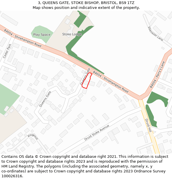 3, QUEENS GATE, STOKE BISHOP, BRISTOL, BS9 1TZ: Location map and indicative extent of plot