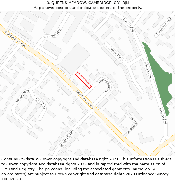 3, QUEENS MEADOW, CAMBRIDGE, CB1 3JN: Location map and indicative extent of plot